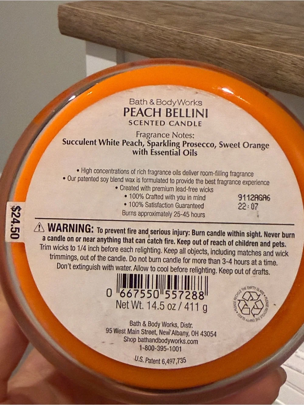 Bath & Body Works Peach Bellini 3 Wick Candle